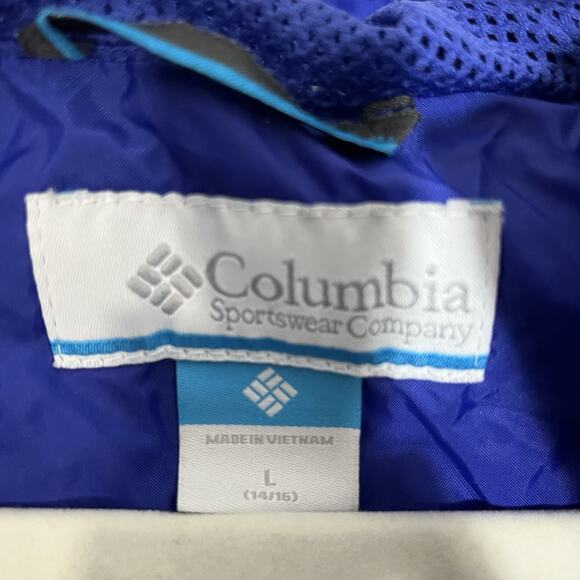 COLUMBIA OMNI TECH HOODED RAIN JACKET in Girl's size Large Purple Light Packable - Picture 8 of 12